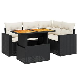 vidaXL Set mobilier de grădină cu perne, 5 piese, negru, poliratan