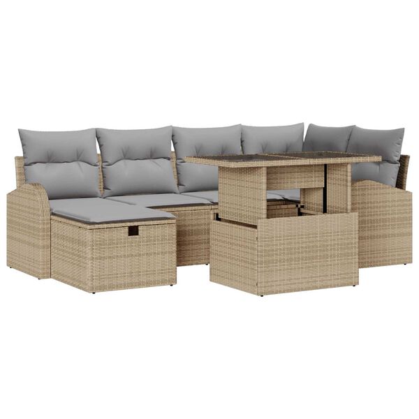 vidaXL Set de canapele pentru grădină cu pernă 7 pcs Bej Rattan poli