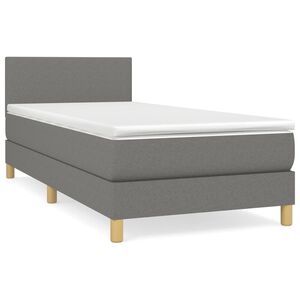 vidaXL Pat box spring cu saltea, gri &icirc;nchis, 90x190 cm, textil