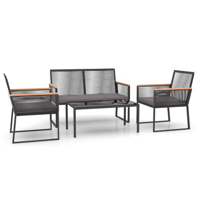 vidaXL Set mobilier relaxare grădină, 4 piese cu perne, negru, oțel
