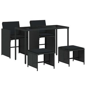 vidaXL Set mobilier de grădină cu perne, 5 piese, negru, poliratan