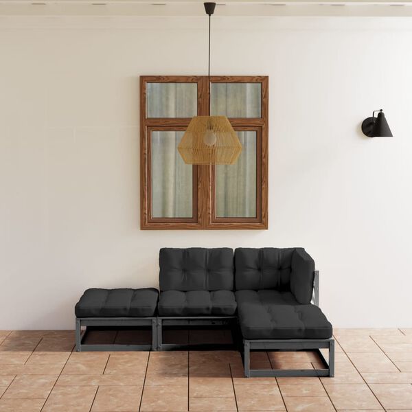 vidaXL Set mobilier de grădină cu perne, 4 piese, lemn masiv de pin