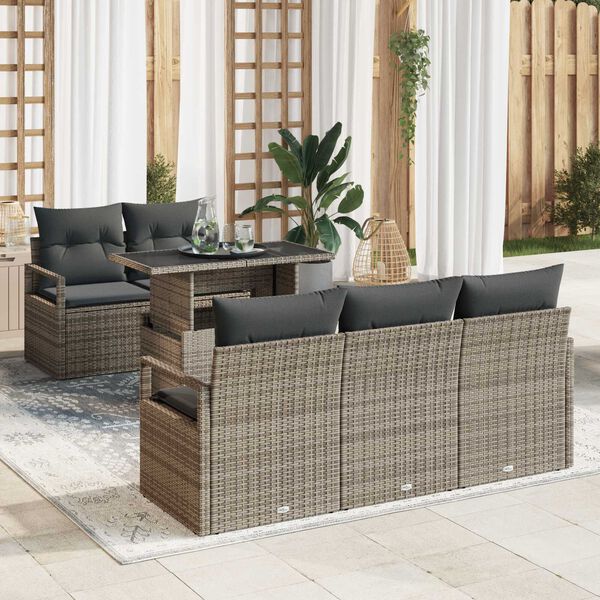 vidaXL Set de canapele pentru grădină cu pernă 6 pcs Gri Rattan poli