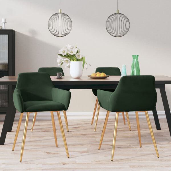 vidaXL Scaune de bucătărie, 4 buc., verde &icirc;nchis, catifea