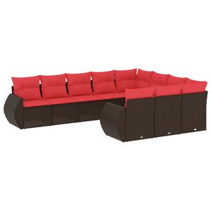 vidaXL Set canapele de grădină cu 10 piese și perne, poliratan maro