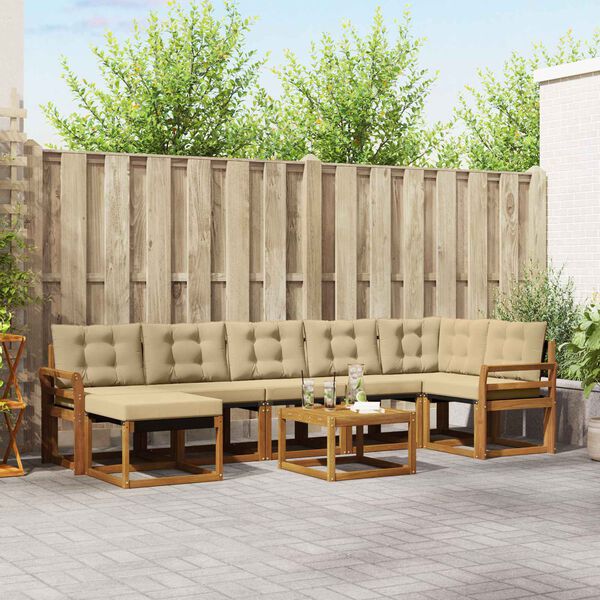 vidaXL Set de canapele de exterior cu pernă 8 pcs Natural și Bej
