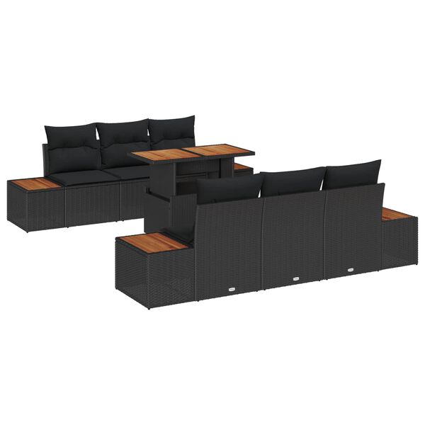 vidaXL Set de canapele pentru grădină 7 pcs Negru Rattan poli