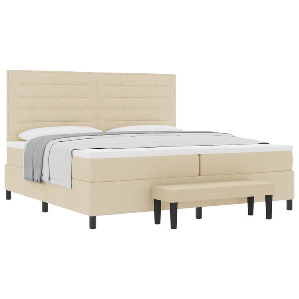 vidaXL Pat cu arcuri cu saltea cu headboard Crem 200 x 200 cm țesătură