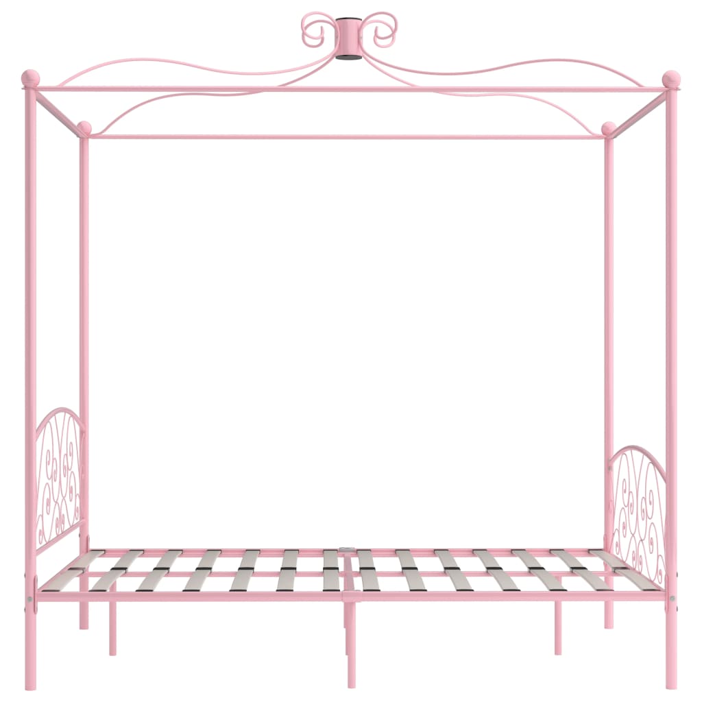 vidaXL Cadru de pat cu baldachin, roz, 140 x 200 cm, metal