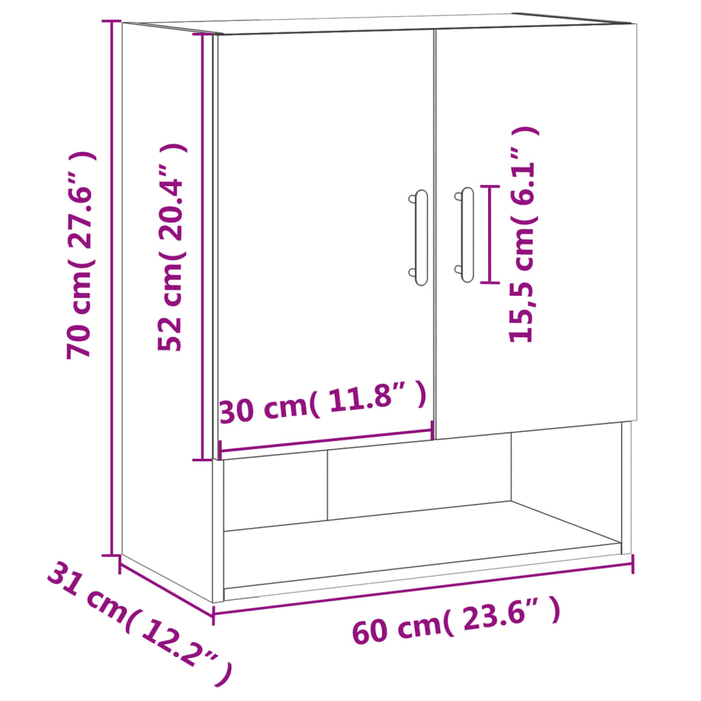 vidaXL Dulap de perete, alb, 60x31x70 cm, lemn compozit