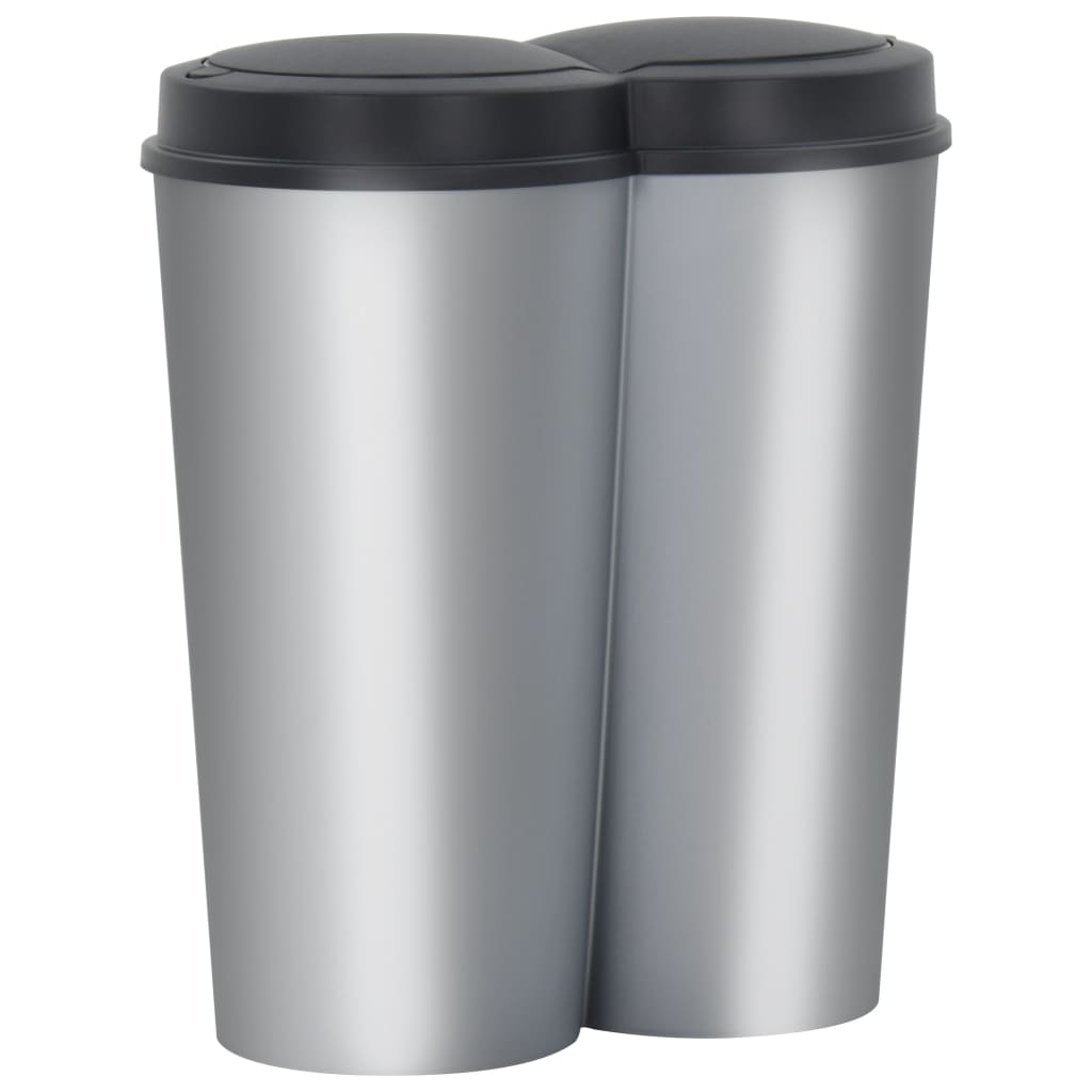 vidaXL Coș de gunoi dublu, argintiu și negru, 50 L