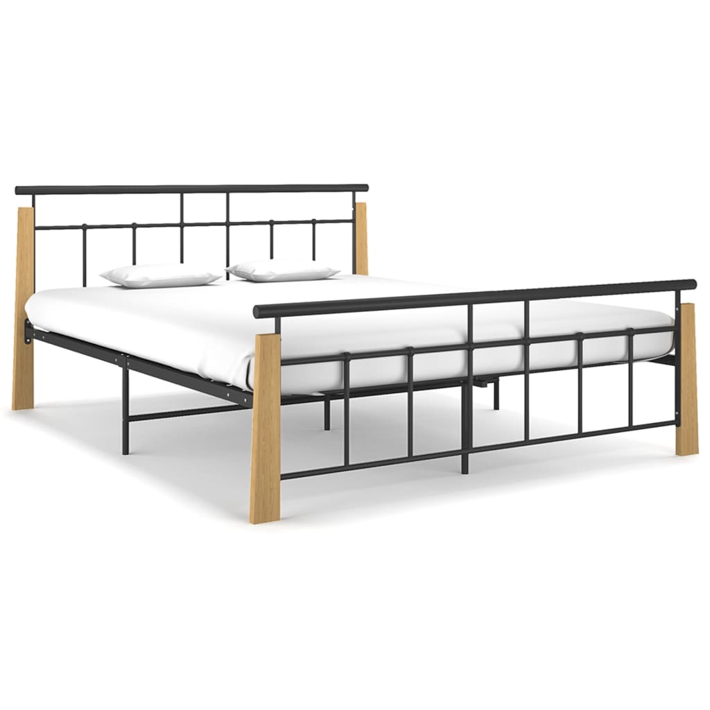 vidaXL Cadru de pat,160x200 cm, metal și lemn masiv de stejar