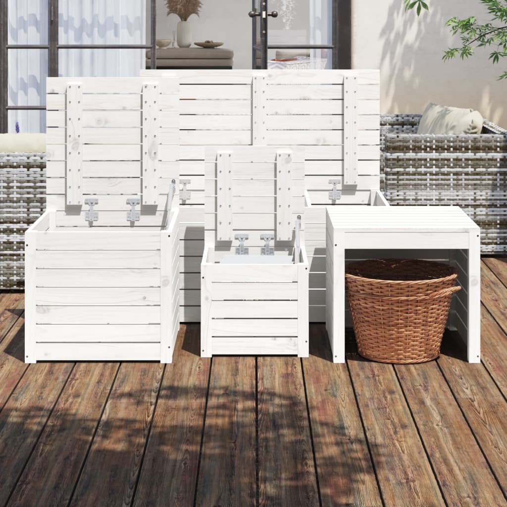 vidaXL Set cutii de grădină, 4 piese, alb, lemn masiv de pin