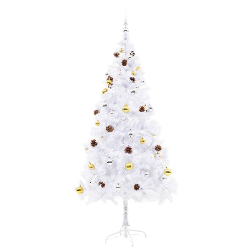 vidaXL Brad de Crăciun artificial cu globuri și LED-uri, alb, 180 cm