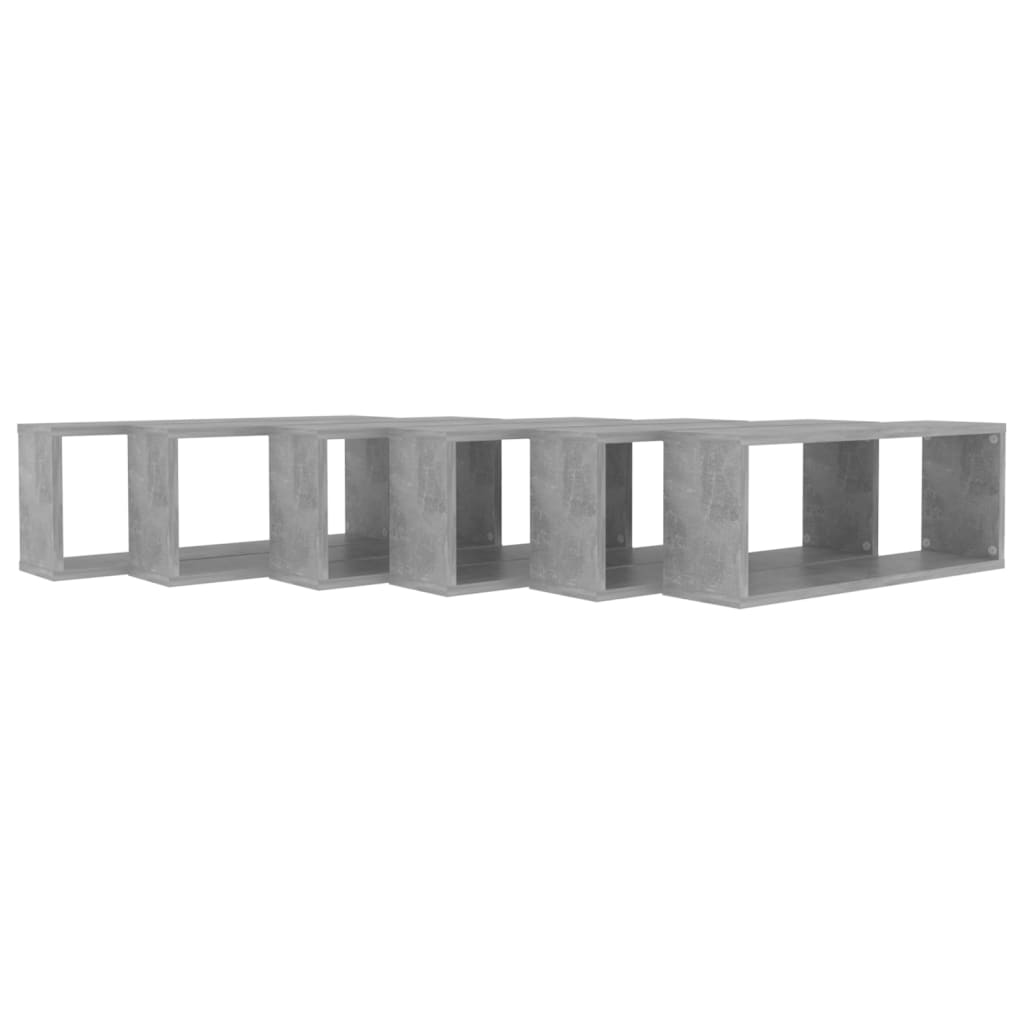 vidaXL Rafturi de perete cub, 6 buc, gri beton, 60x15x23 cm, PAL