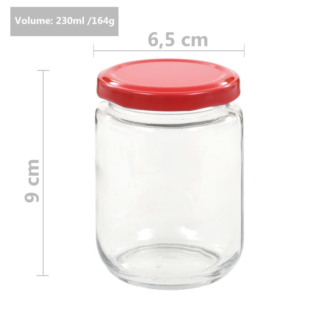 vidaXL Borcane din sticlă pentru gem, capac roșu, 48 buc., 230 ml
