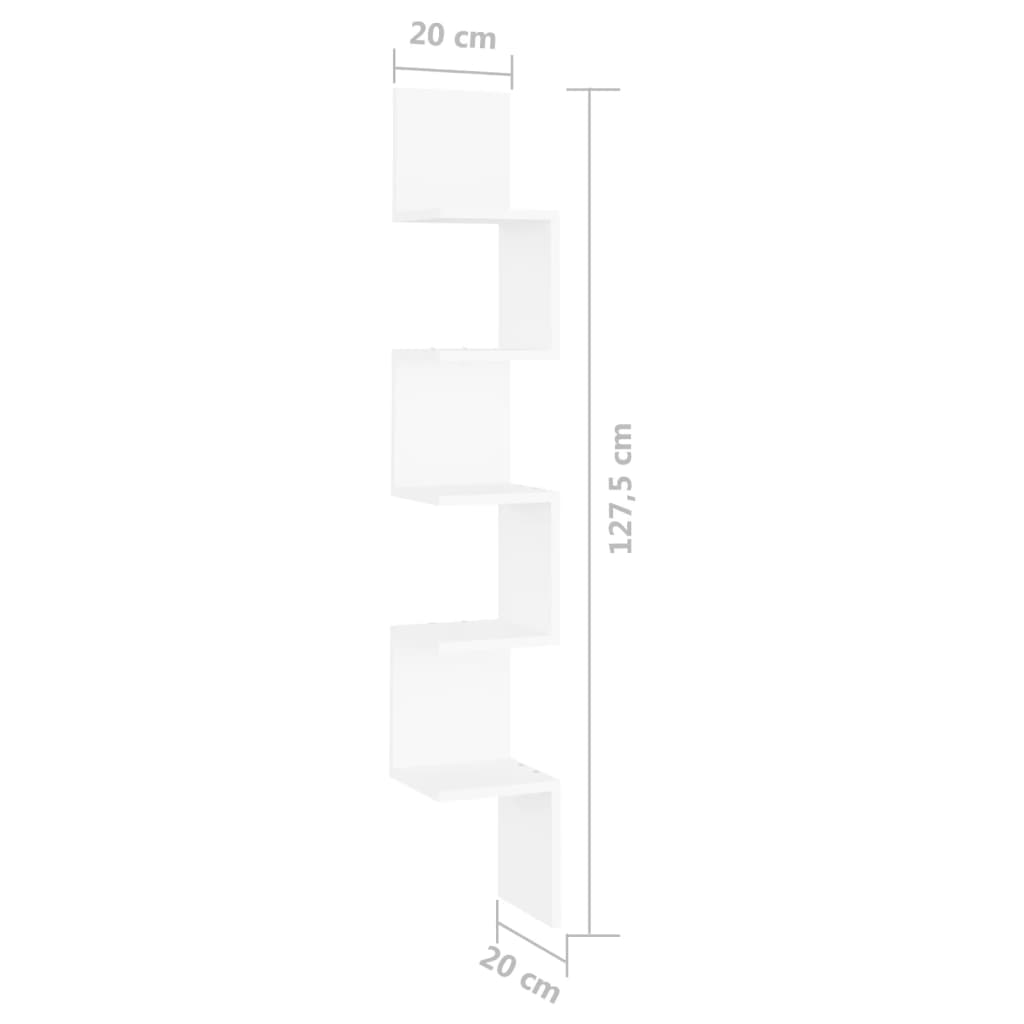 vidaXL Raft de perete de colț, alb, 20x20x127,5 cm, PAL