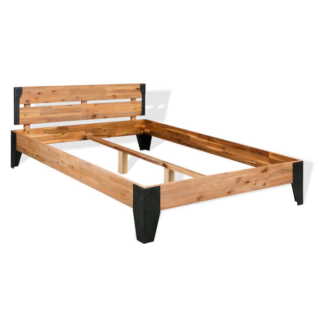 vidaXL Cadru de pat, 152x203 cm, lemn masiv de acacia & oțel