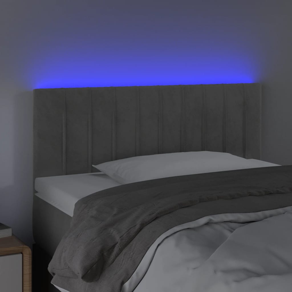 vidaXL Tăblie de pat cu LED, gri deschis, 80x5x78/88 cm, catifea