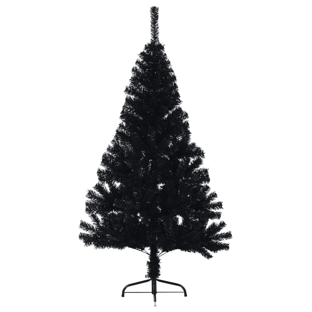 vidaXL Jumătate de brad de Crăciun cu suport, negru, 150 cm, PVC