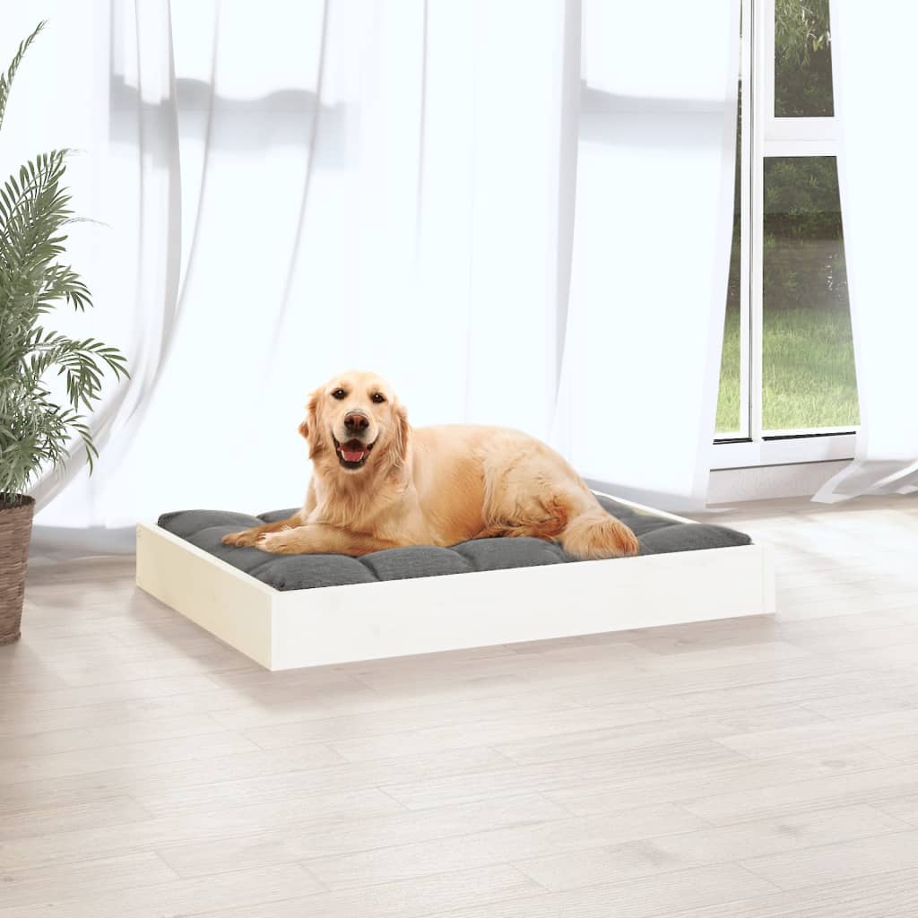 vidaXL Pat pentru câini, alb, 71,5x54x9 cm, lemn masiv de pin
