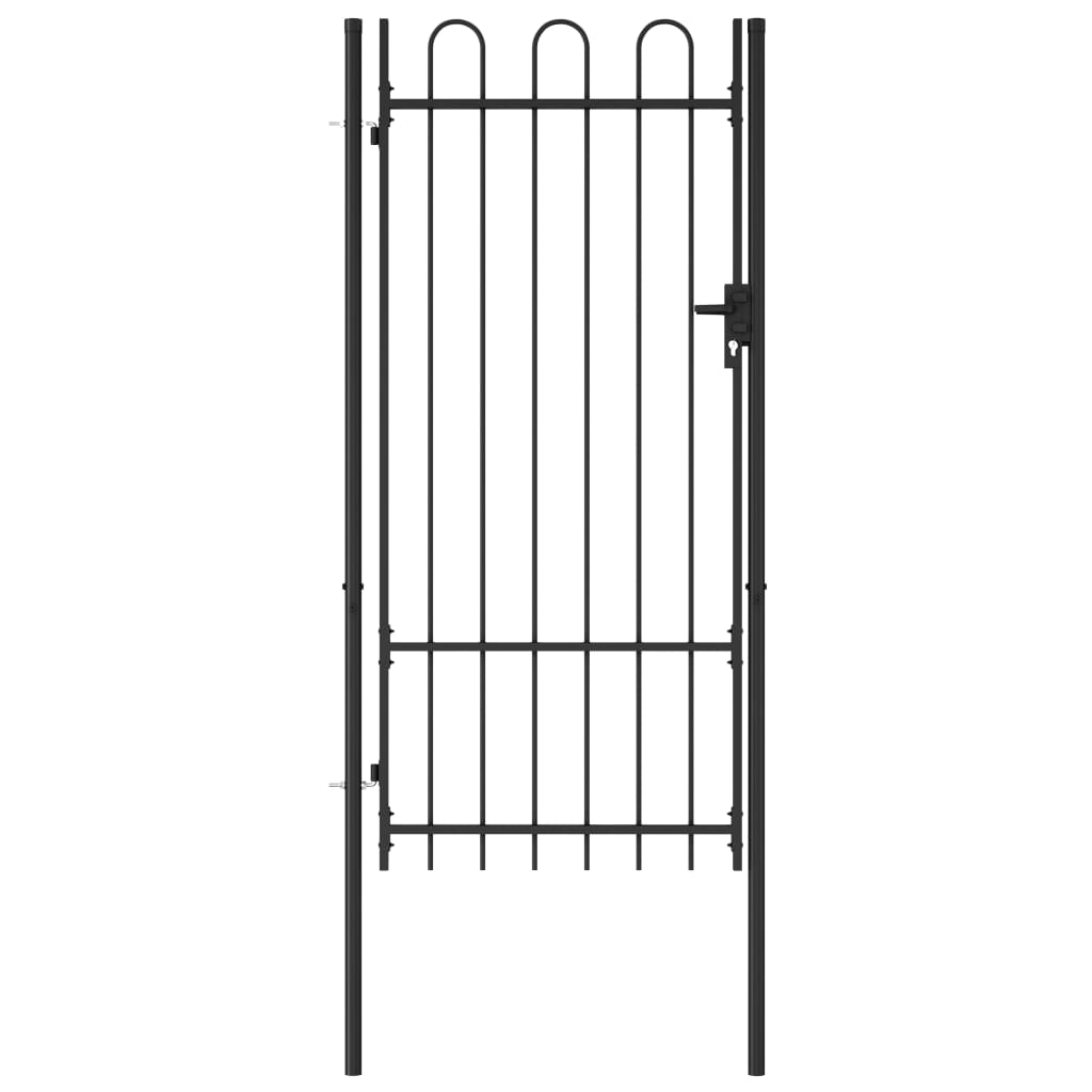 vidaXL Poartă de gard, o ușă, cu vârf arcuit, negru, 1 x 2 m, oțel