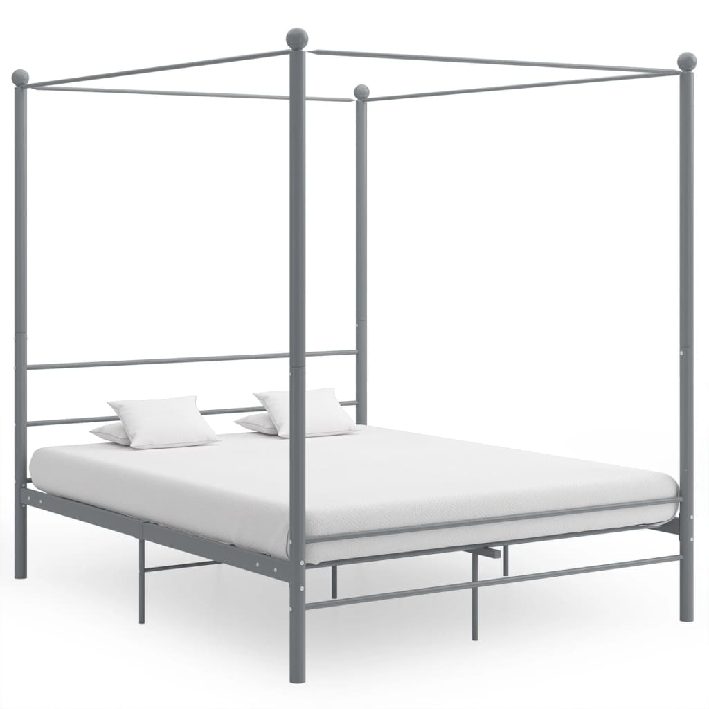 vidaXL Cadru de pat cu baldachin, gri, 160x200 cm, metal