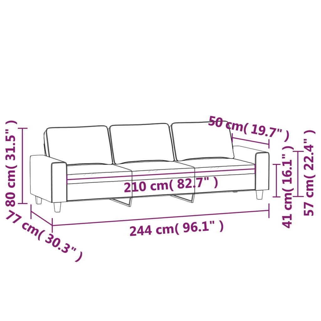 vidaXL Canapea cu 3 locuri, gri deschis, 210 cm, țesătură microfibră