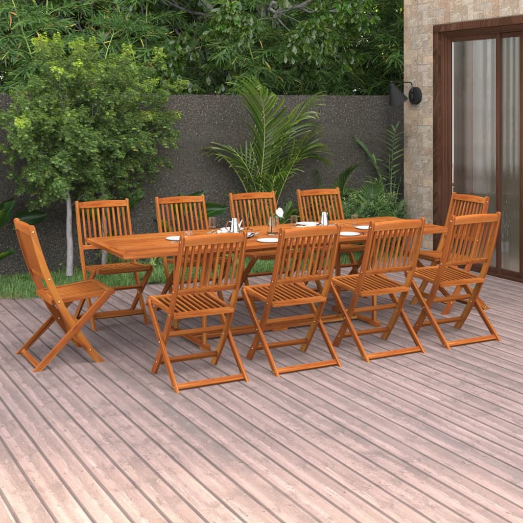 vidaXL Set de masă pentru grădină, 11 piese, lemn masiv de acacia