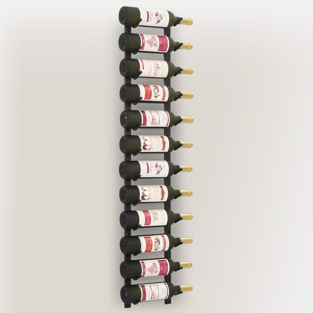 vidaXL Suport sticle de vin montat pe perete, 12 sticle, negru, fier