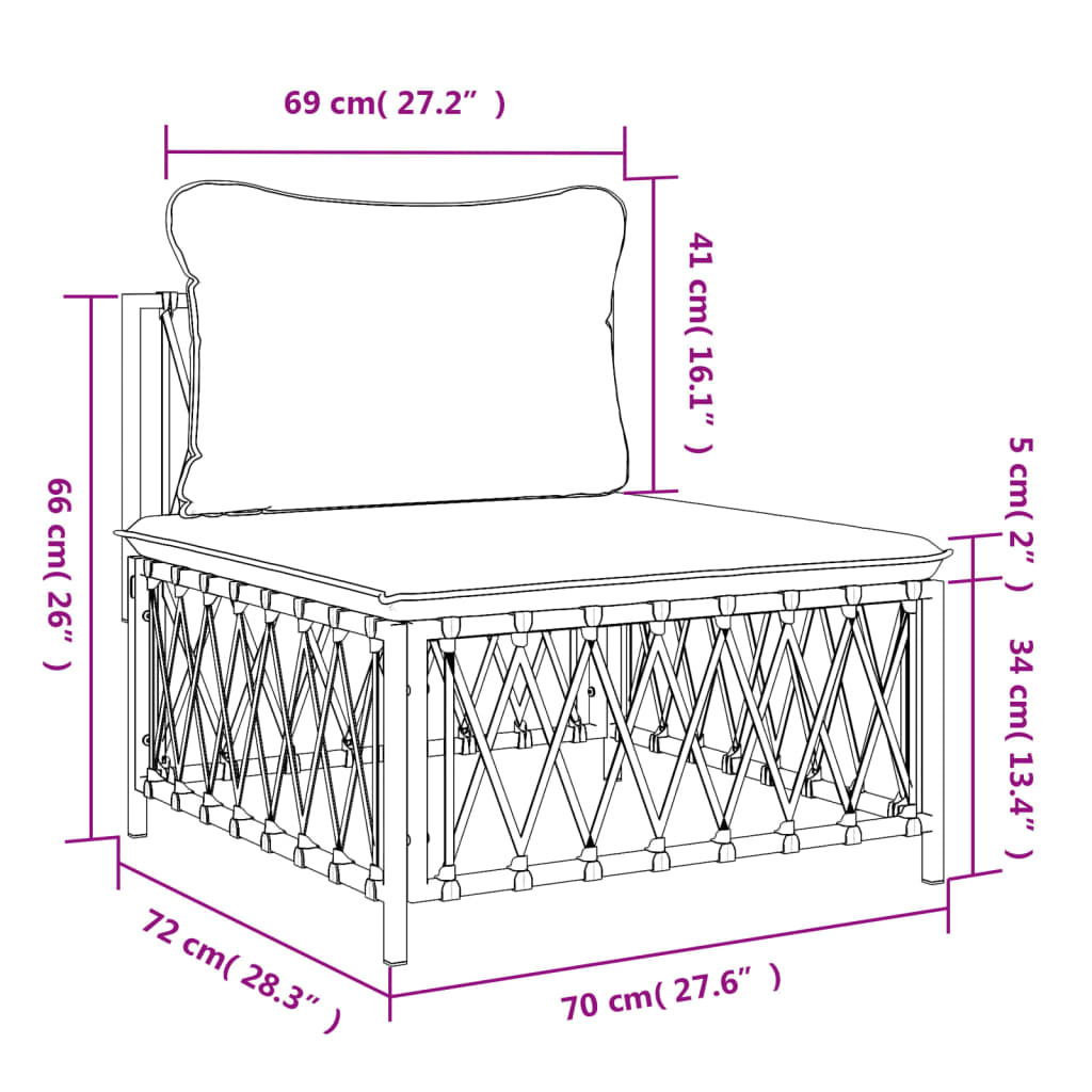 vidaXL Canapea de mijloc pentru grădină, cu perne, alb, material țesut
