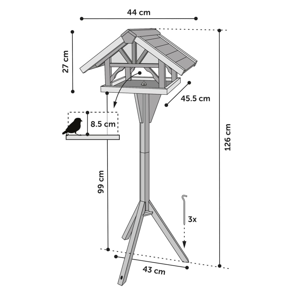 FLAMINGO Masă pentru păsări cu suport „Vintro” 44x45,5x126 cm, natural