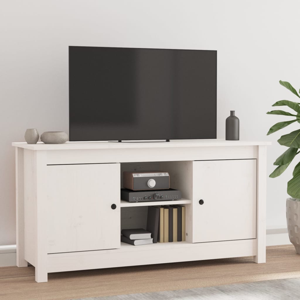 vidaXL Comodă TV, alb, 103x36,5x52 cm, lemn masiv de pin