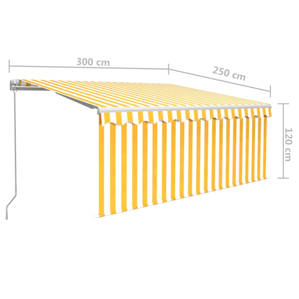 vidaXL Copertină retractabilă manual cu stor, galben & alb, 3x2,5 m