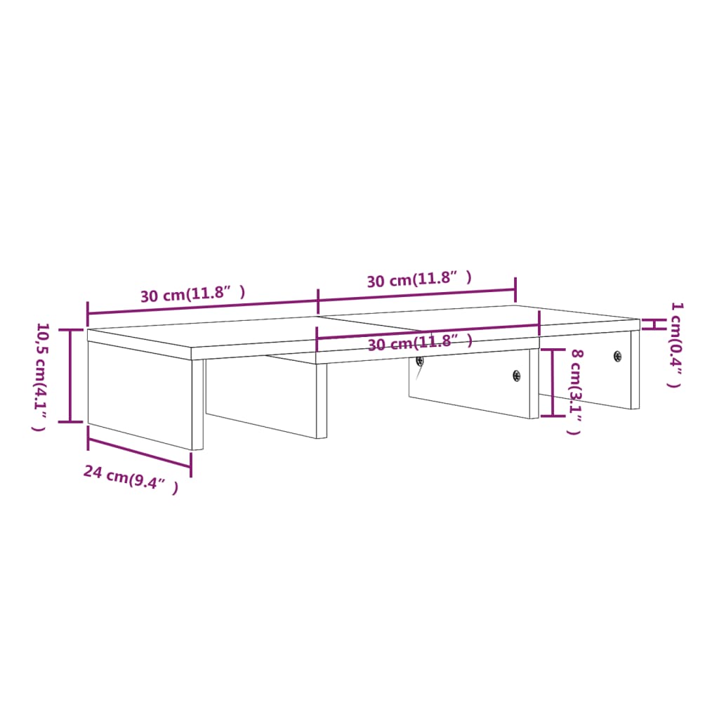 vidaXL Suport pentru monitor, gri, 60x24x10,5 cm, lemn masiv pin