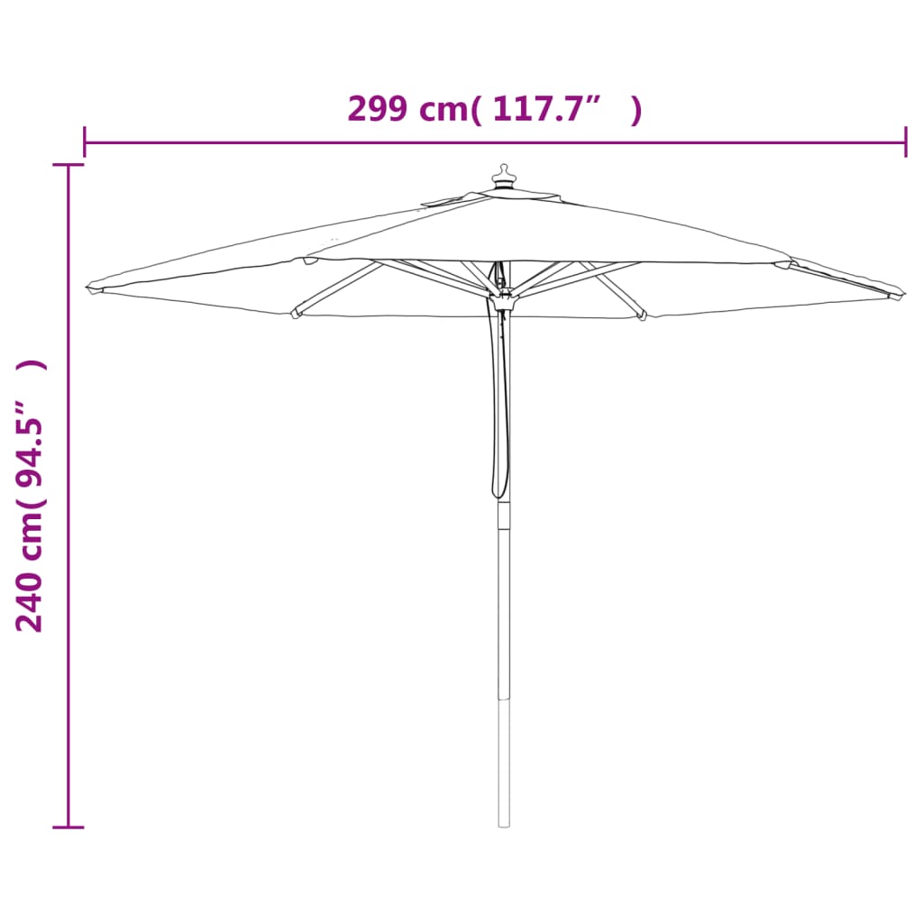 vidaXL Umbrelă de soare de grădină stâlp din lemn, antracit, 299x240cm