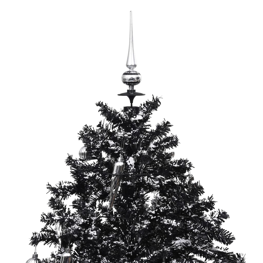vidaXL Brad de Crăciun cu ninsoare și bază umbrelă, negru, 190 cm, PVC