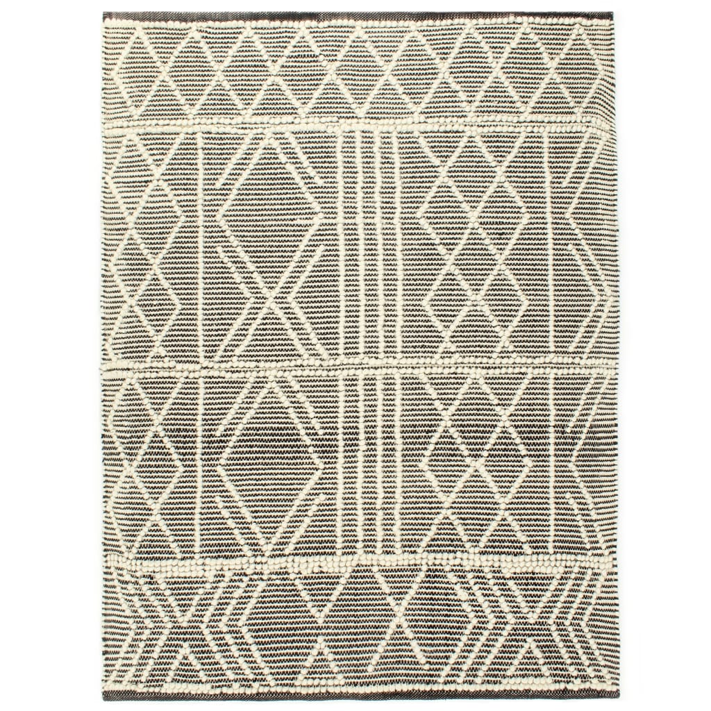 vidaXL Covor lână țesut manual, negru/alb, 140 x 200 cm
