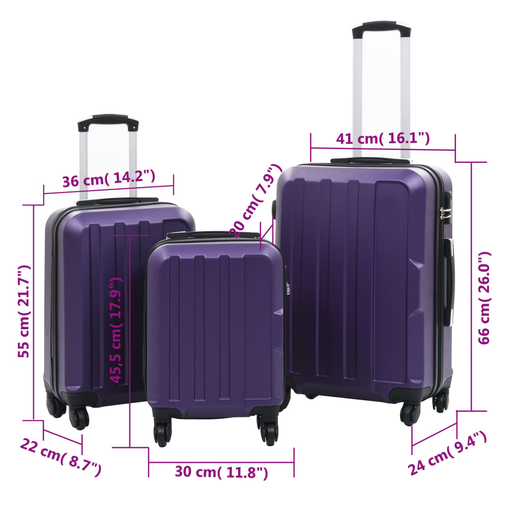 vidaXL Set valize carcasă rigidă, 3 buc., mov, ABS