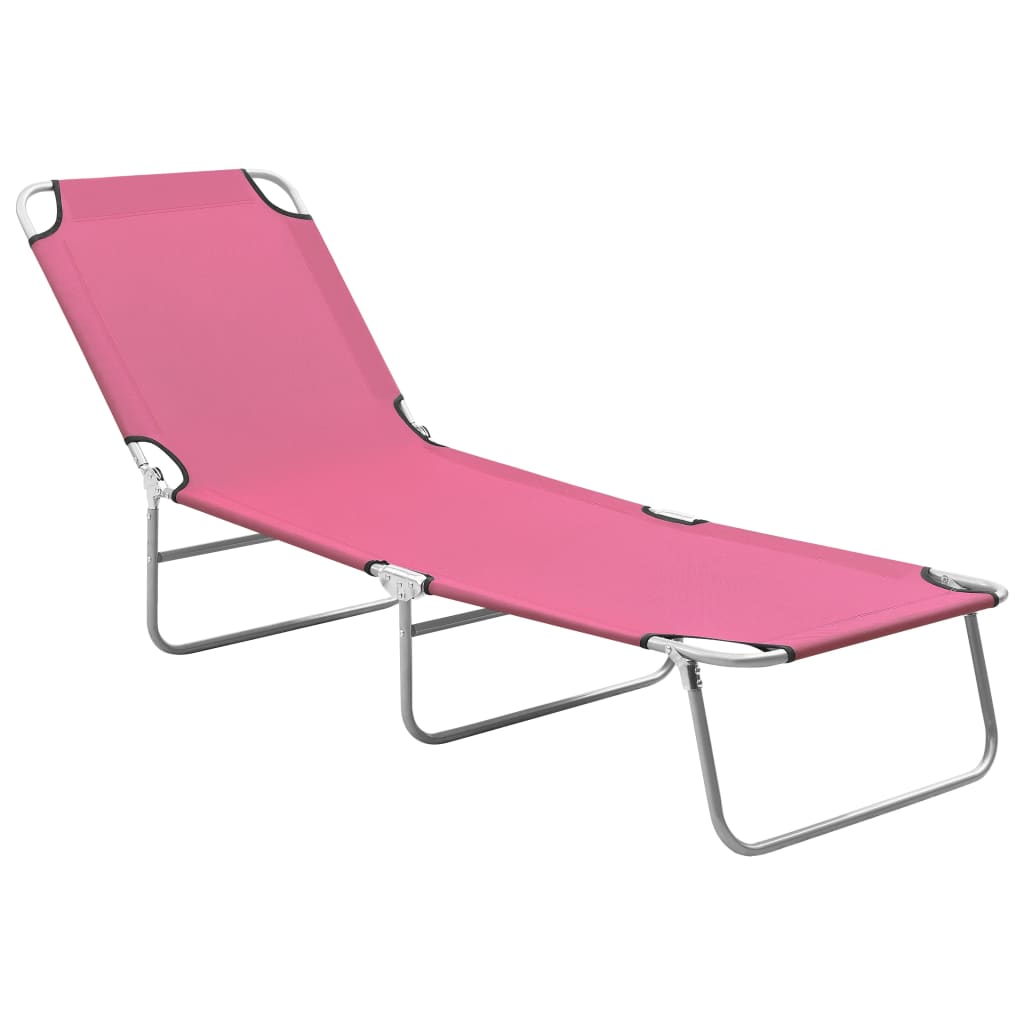 vidaXL Șezlong de plajă pliabil, roz, oțel și material textil
