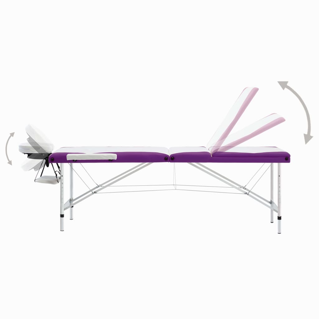 vidaXL Masă pliabilă de masaj, 3 zone, alb și violet, aluminiu