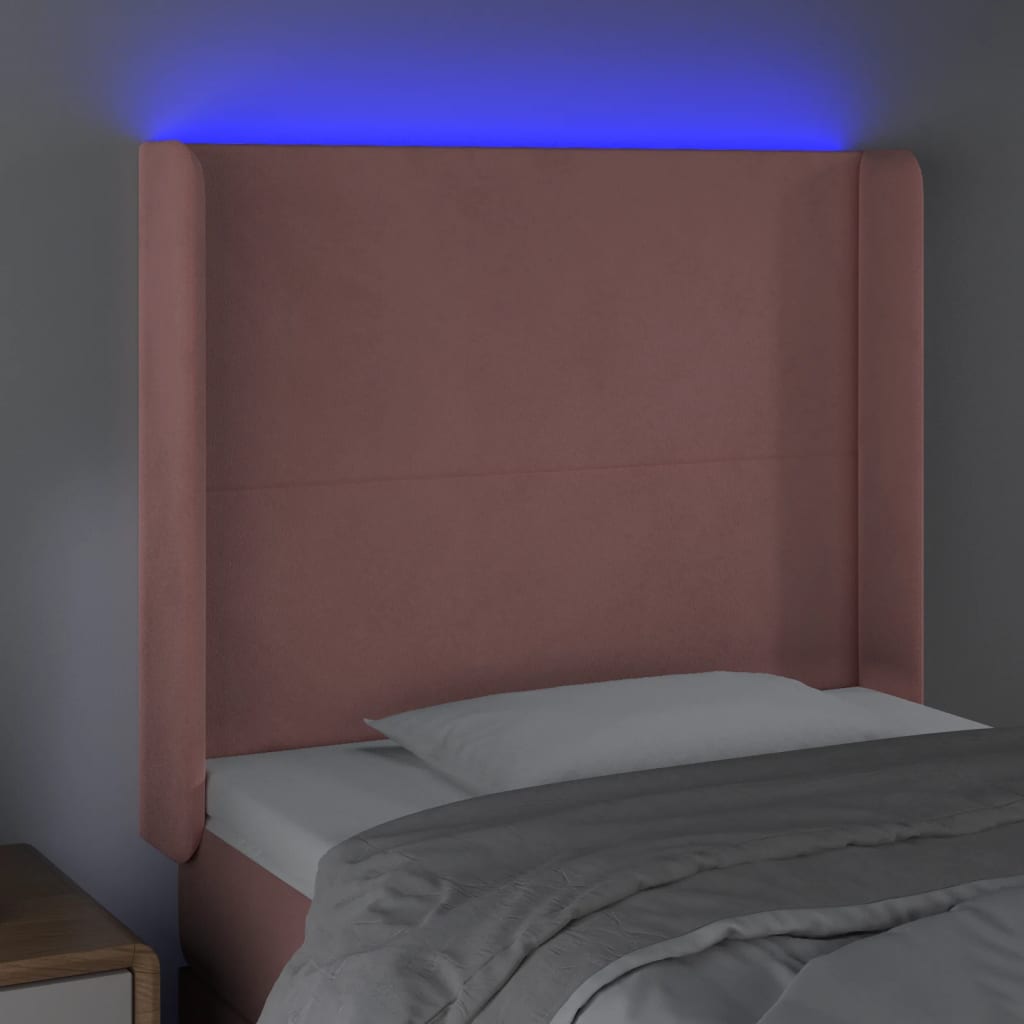vidaXL Tăblie de pat cu LED, roz, 93x16x118/128 cm, catifea
