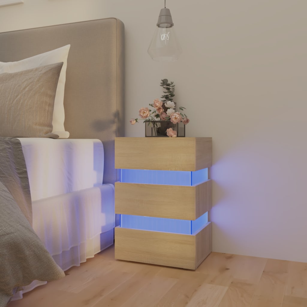 vidaXL Dulap noptieră cu LED stejar sonoma, 45x35x67 cm lemn prelucrat