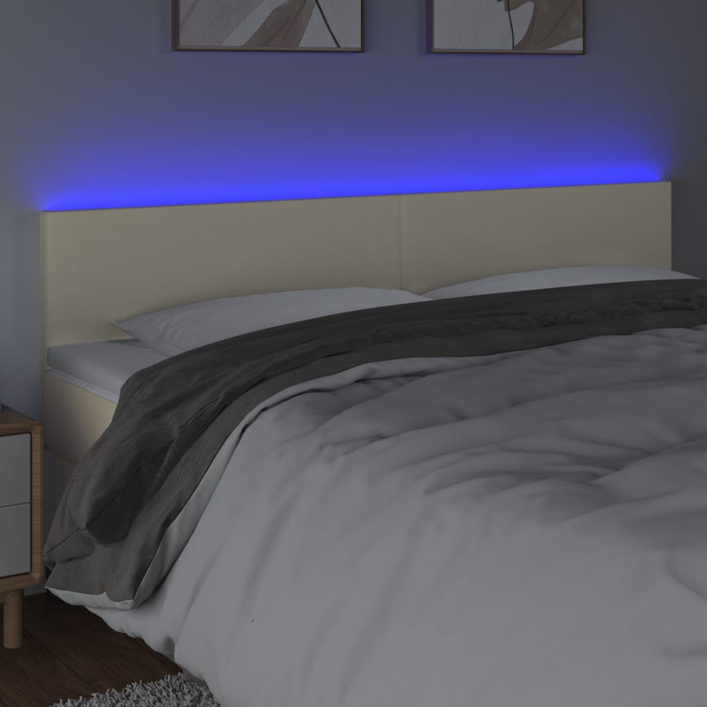 vidaXL Tăblie de pat cu LED, crem, 180x5x78/88 cm, piele ecologică