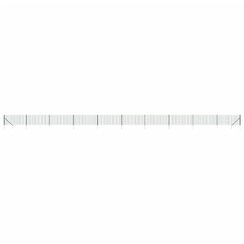 vidaXL Gard plasă de sârmă cu țăruși de fixare, verde, 0,8x25 m