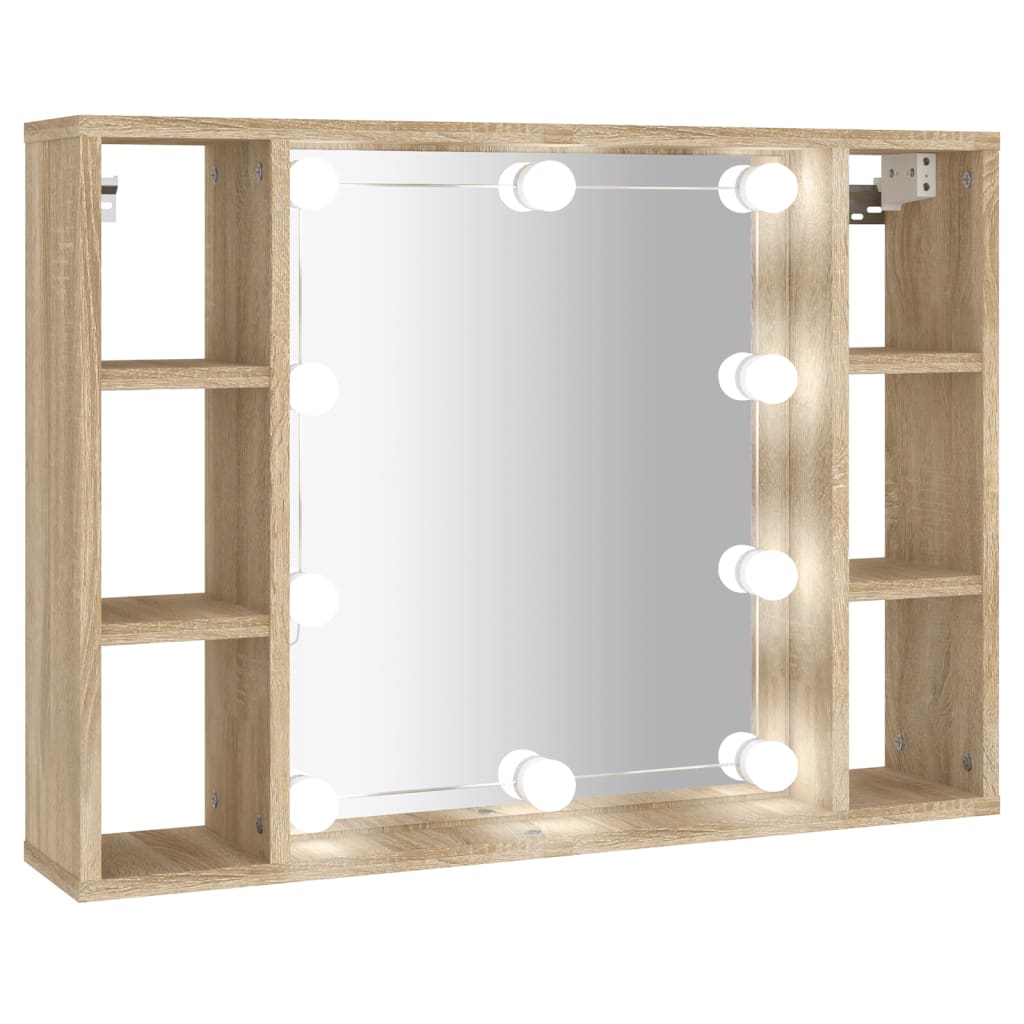 vidaXL Dulap cu oglindă și LED, stejar sonoma, 76x15x55 cm