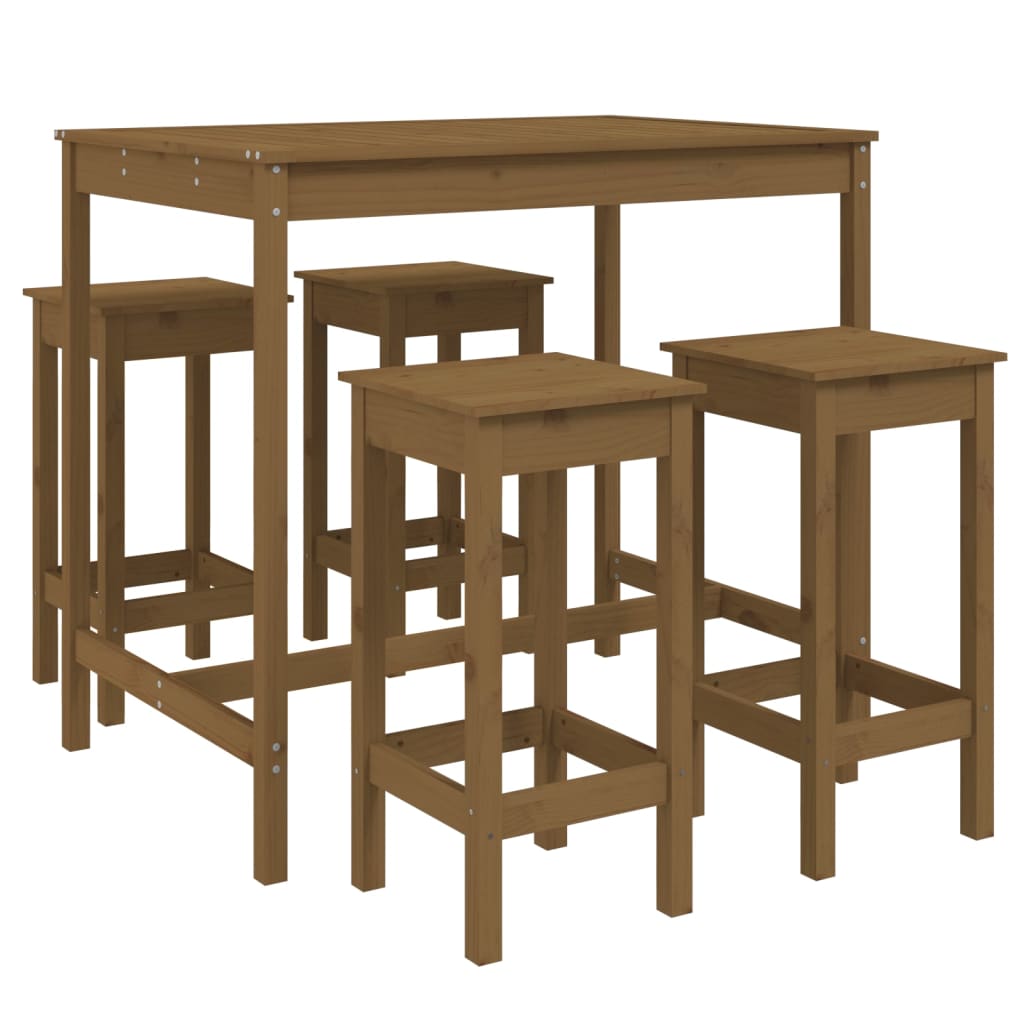 vidaXL Set mobilier bar de grădină, 5 piese, maro miere lemn masiv pin