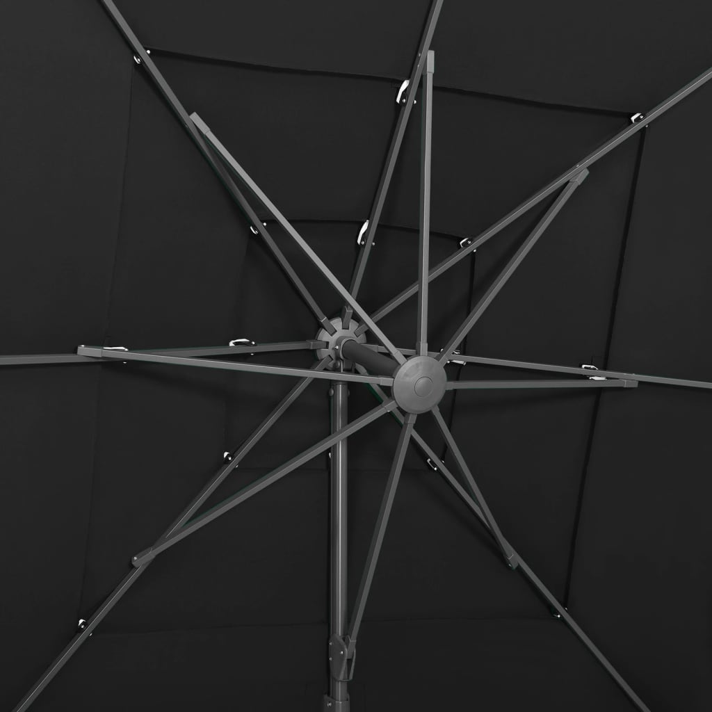 vidaXL Umbrelă de soare 4 niveluri stâlp aluminiu negru 250x250 cm
