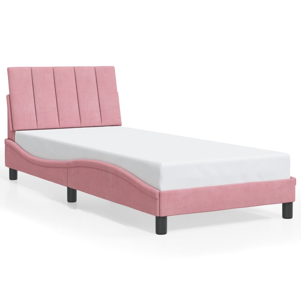 vidaXL Cadru de pat cu lumini LED, roz, 80x200 cm, catifea