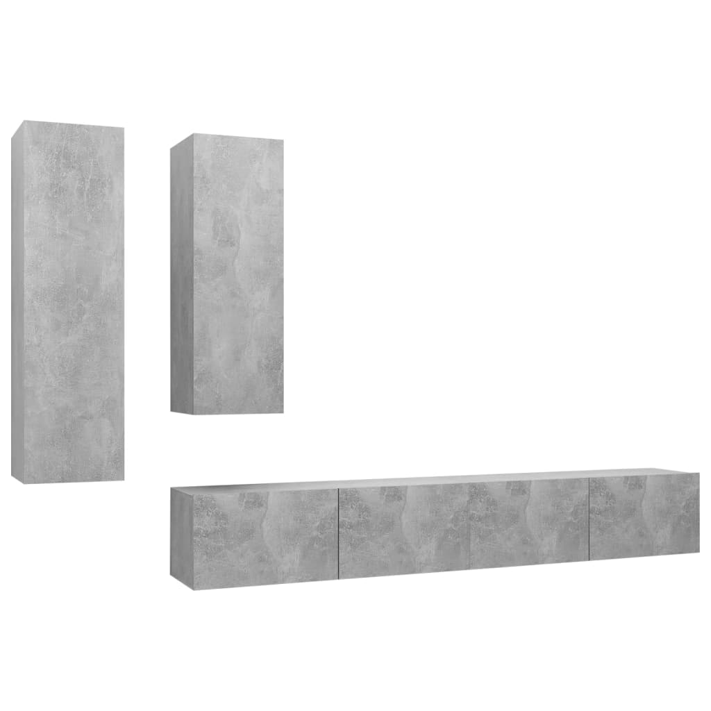 vidaXL Set de dulapuri TV, 4 piese, gri beton, lemn prelucrat